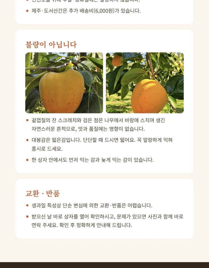 대봉감 실속 중소과 옵션과 배송 안내